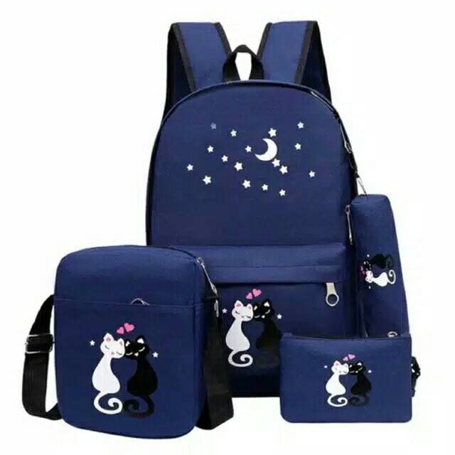 Tas polka kucing/ransel anak/tasmurah/ransel sekolah set