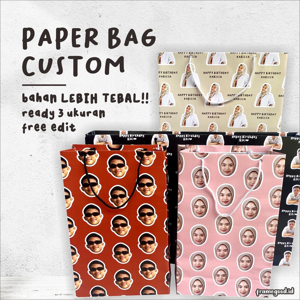 

PAPERBAG CUSTOM foto sendiri / kertas tebal / totebag tote bag paper bag muka wajah teman free edit kpop bts cetak desain tas kado besar kecil