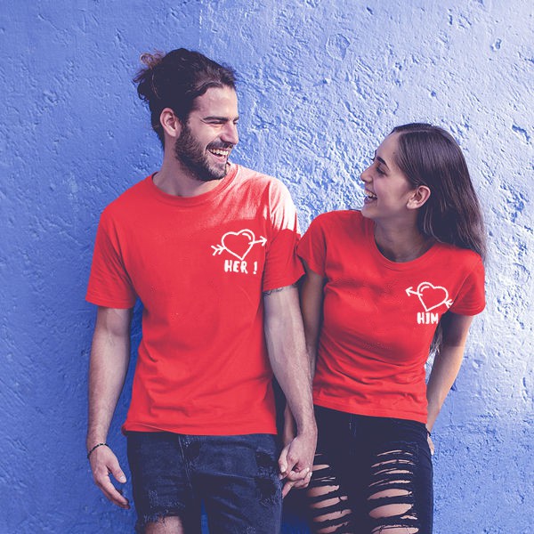 Heart her him kaos distro couple size M L XL hitam putih lilac baby pink sky blue hijau mint