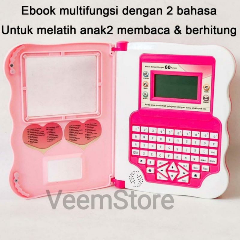 Mainan Edukasi Laptop model Ebook dgn 60fungsi, bahasa inggris-indonesia.-3