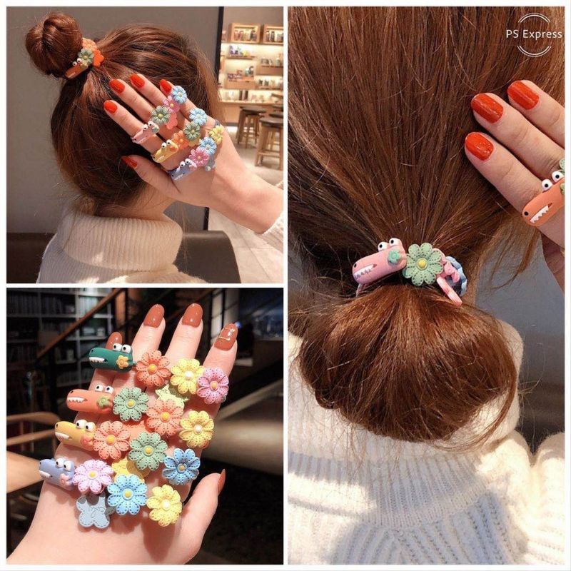 Ikat Rambut Bunga Korea Wanita/anak Elastis Manik-Manik Bunga 1kg Muat 215pcs Aksesoris Fashion