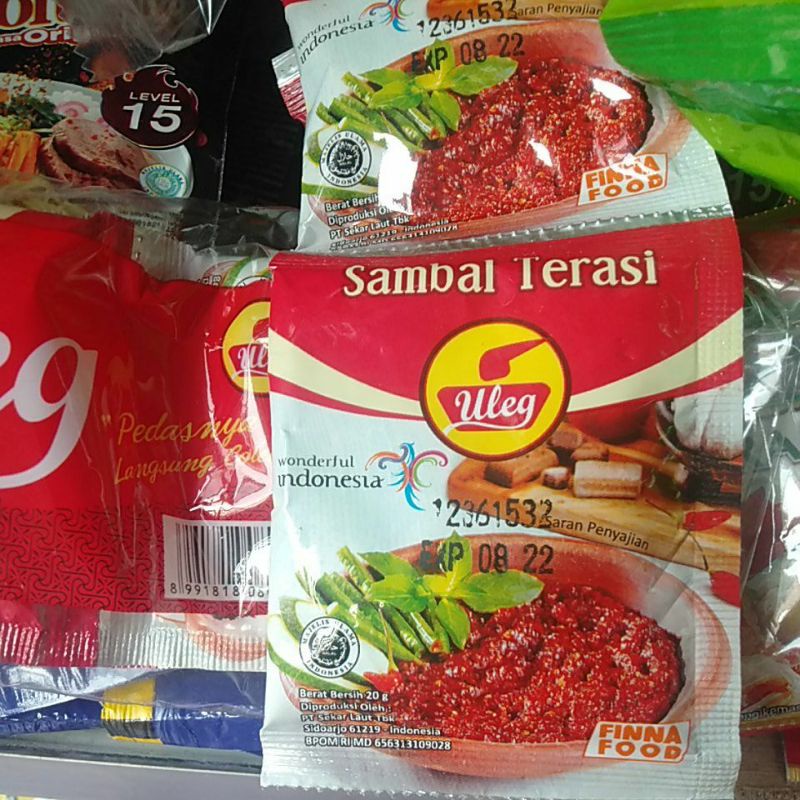 

SAMBEL TERASI FINNA SAMBAL ULEG 1 renceng isi 10 sashet