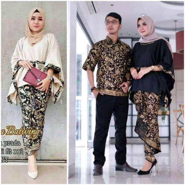 Couple batwing batik prada bakung gold rnb hazana sarimbit