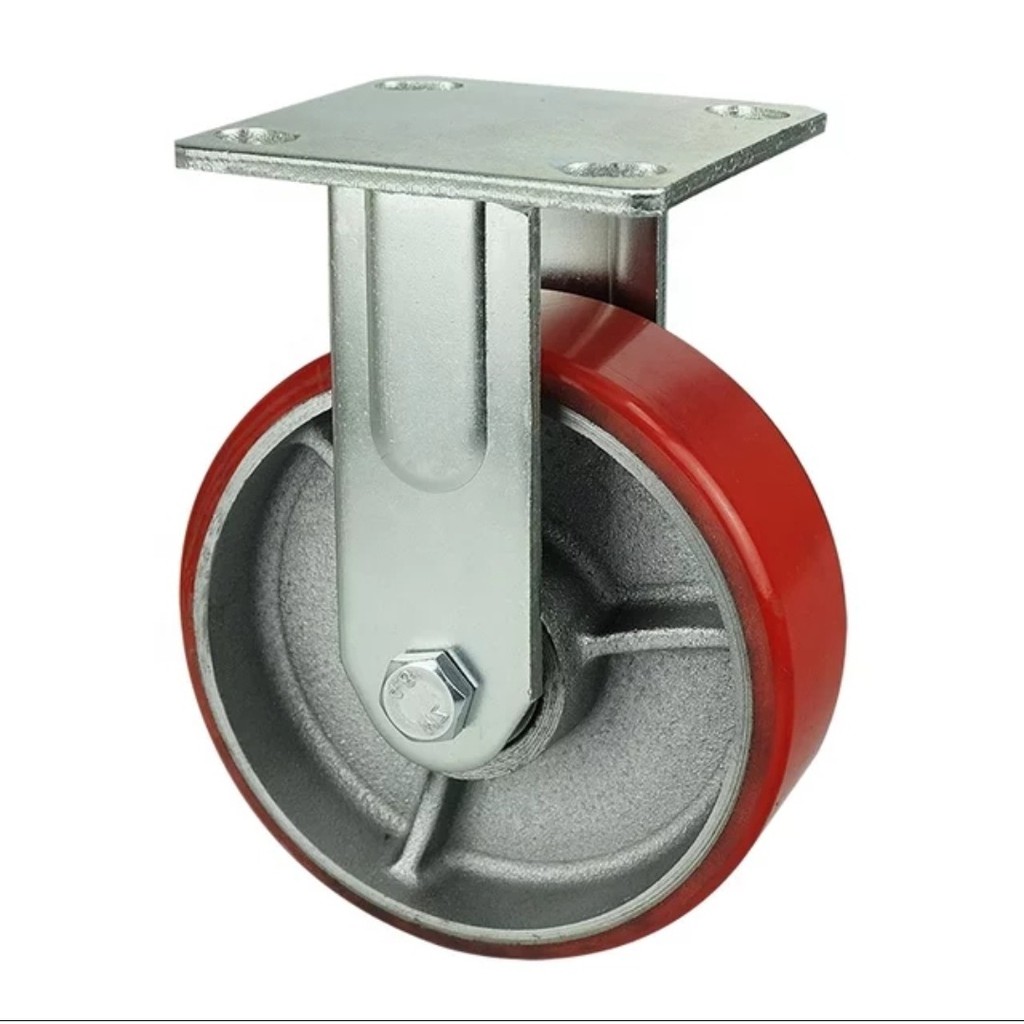 Roda Caster Troli / Troly PU Merah 8&quot; Inch Mati ( Maju Mundur ) Heavy Duty Taiwan