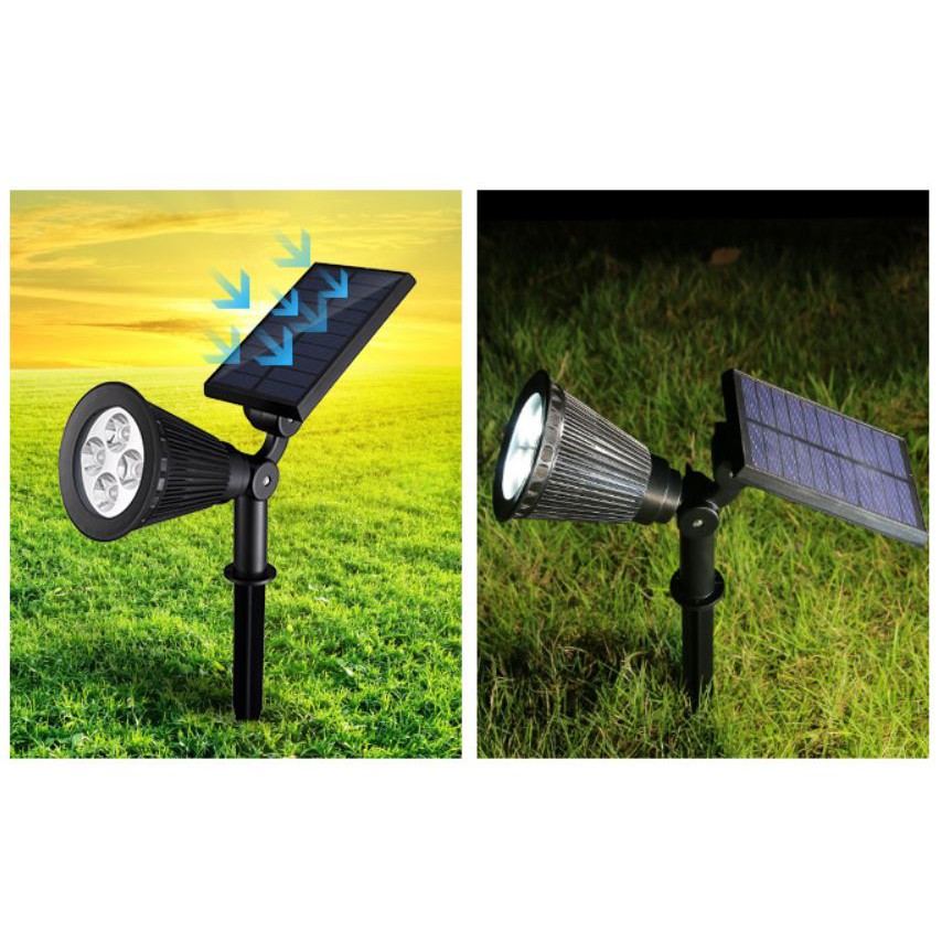 Lampu taman tancap sorot hitam 4 LED solar power tenaga surya matahari halaman pekarangan rumah ruko