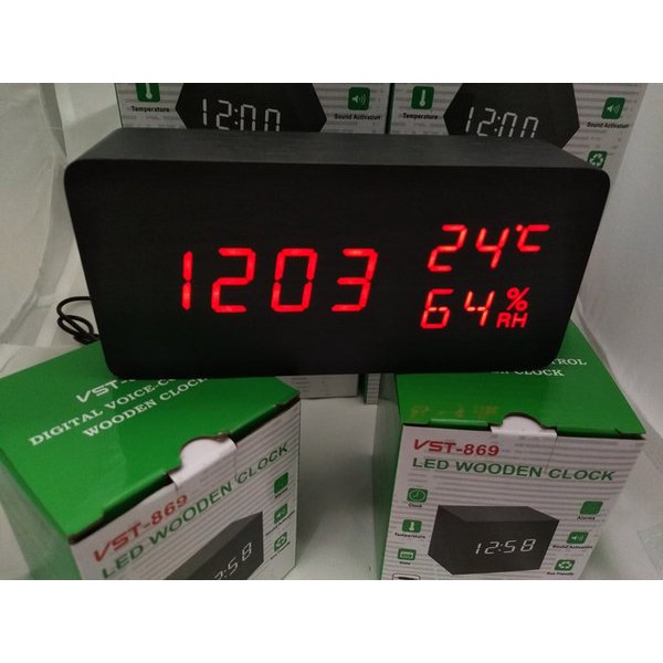 Jam Meja Digital Led Weker Digital Wood Alarm Clock 010 black red