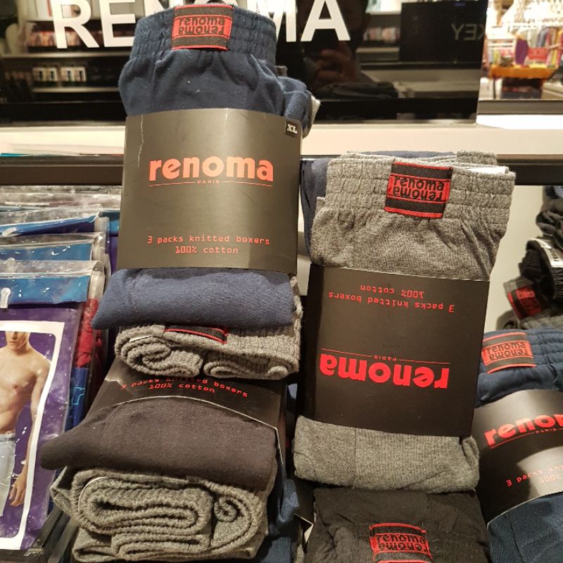 Renoma Underwear Men - Boxer pria bahan Katun Kaos - Original isi 3 pcs