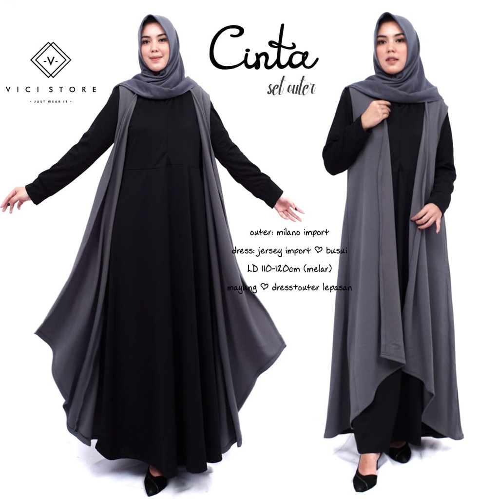 realpict cinta set outer busana muslim wanita lengan panjang mayung fashion cewek remaja kuliah