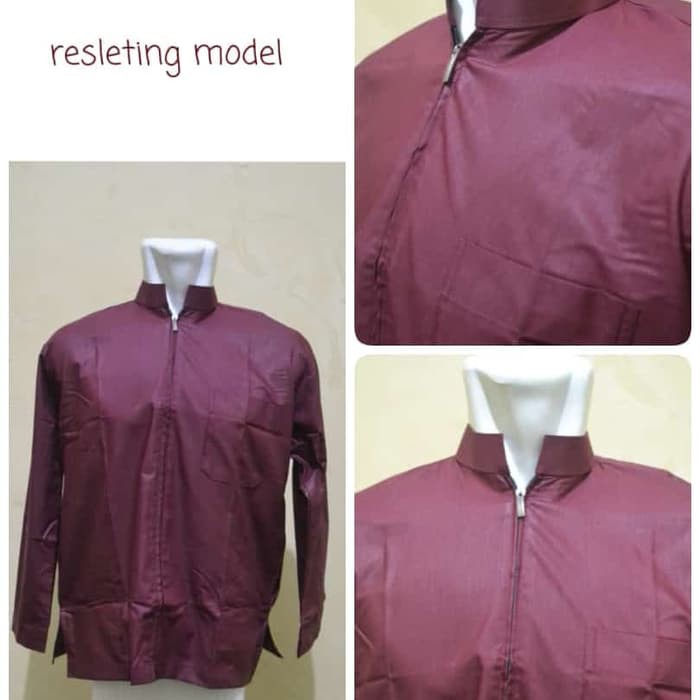 Baju Koko Daar Inat / Baju Koko Resleting / Baju Koko Katun - Cokelat- S akk1281