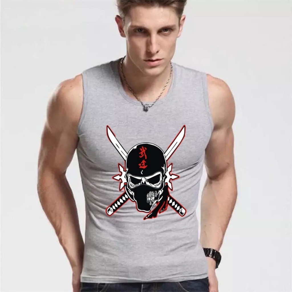 Bisa COD / DS - SINGLET PE MOTIF SAMURAI PEDANG / kaos cowok / kaos singlet / kaos dalem singlet cowok