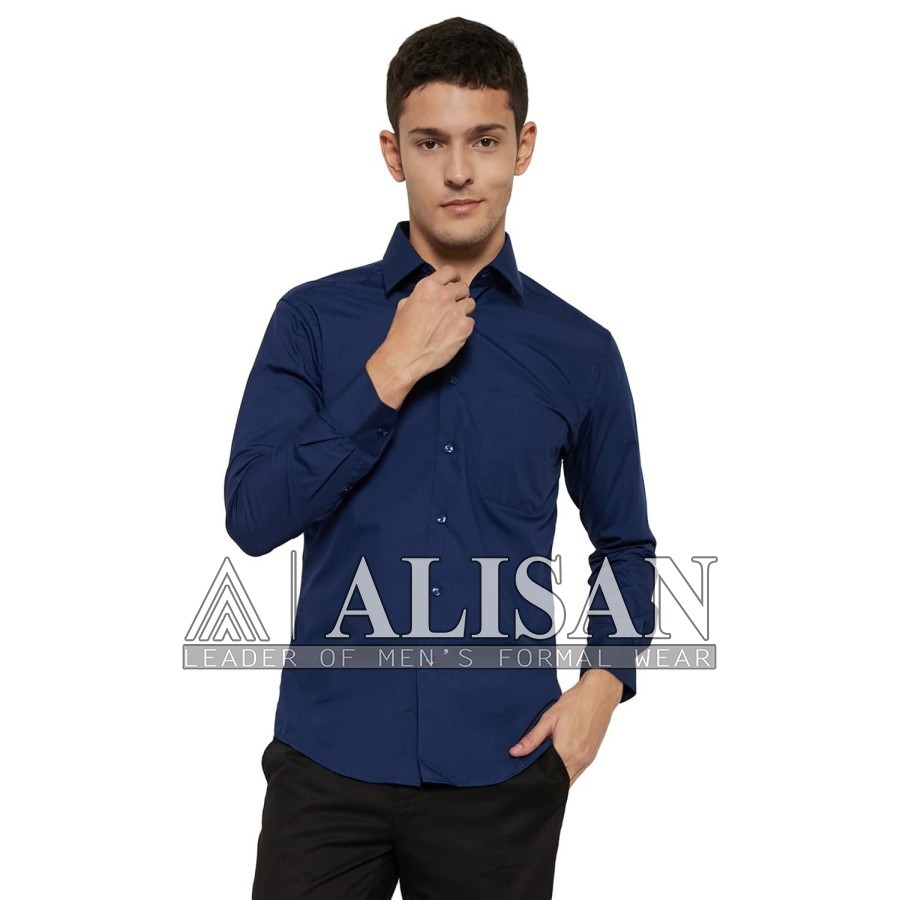 Kemeja Lengan Panjang Biru Slimfit Alisan
