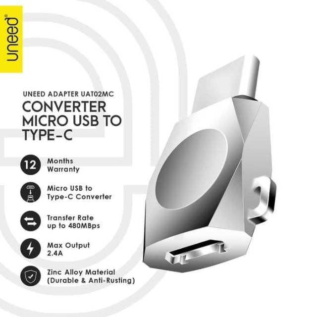 Uneed konektor micro usb to type c adapter