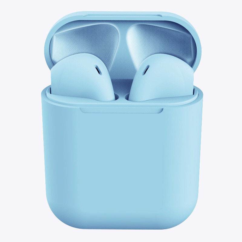 Earphone Bluetooth i12 TWS Wireless Headset Bluetooth Earbuds Matte Macaron Android-biru