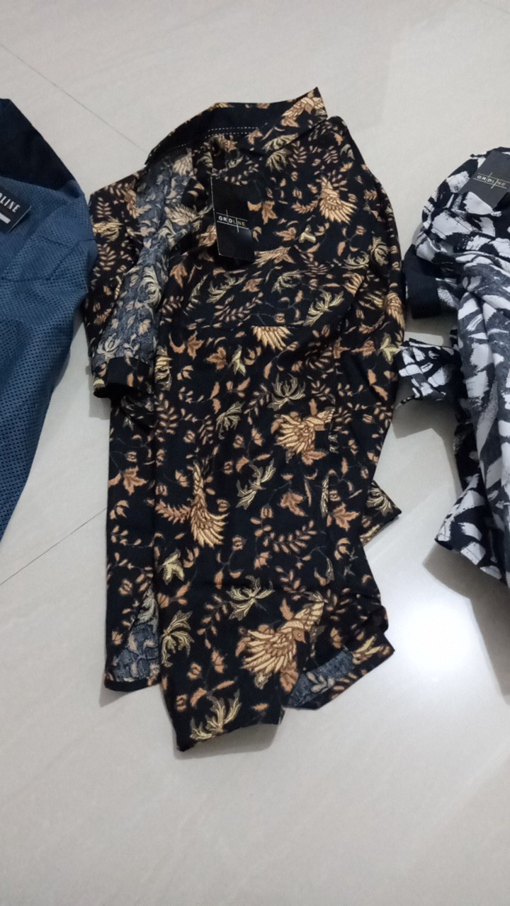 [gridline - S065 Red Brown & Light Brown] Kemeja Batik Slimfit Pria Katun Lengan Pendek M-xxl