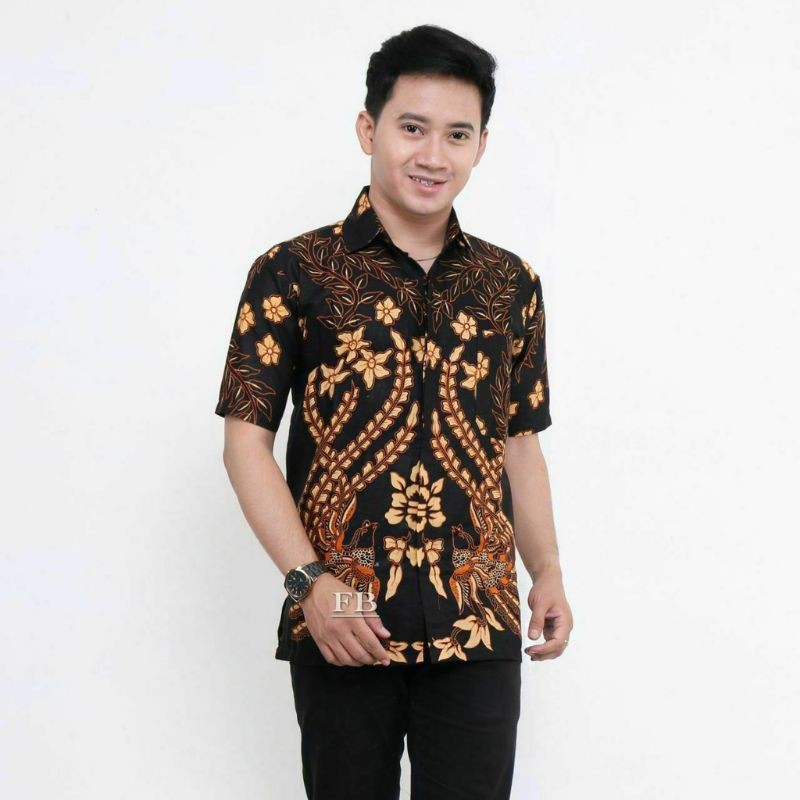 BAJU BATIK PRIA ABADI BATIK KEMEJA BATIK PRIA LENGAN PENDEK-Mprit Kuning