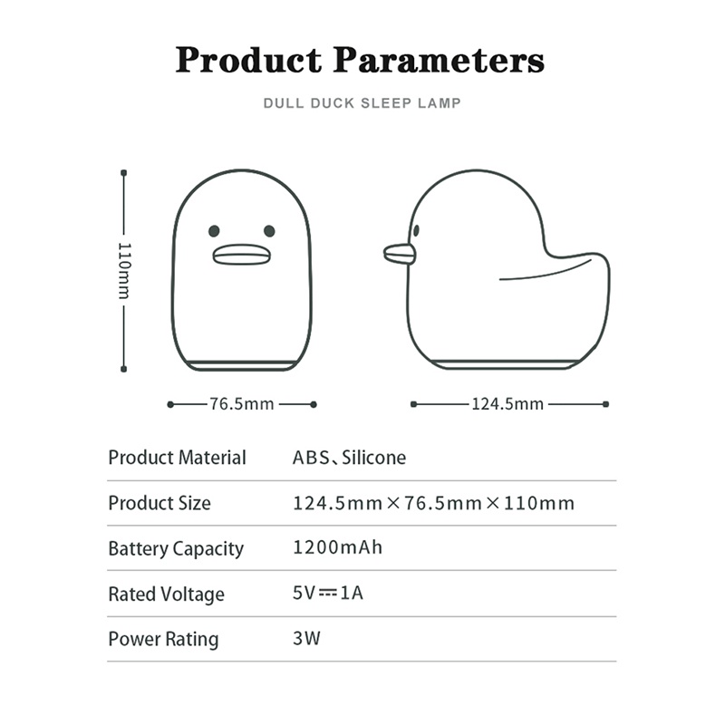 (LUCKID) Lampu Malam LED Bentuk Bebek Lucu Bahan Silikon Lembut Dengan Sensor Sentuh