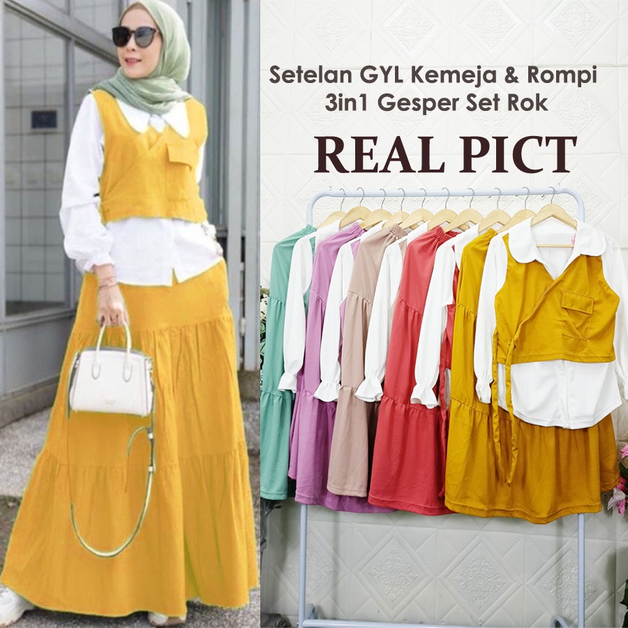 SETELAN GYL KEMEJA ROMPI + ROK FREE GESPER GL FASHION