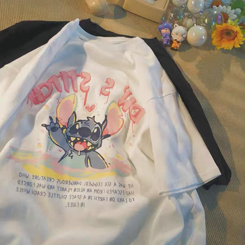 Overtee Tshirt Oversize Wanita Motif Stitch Rainbow