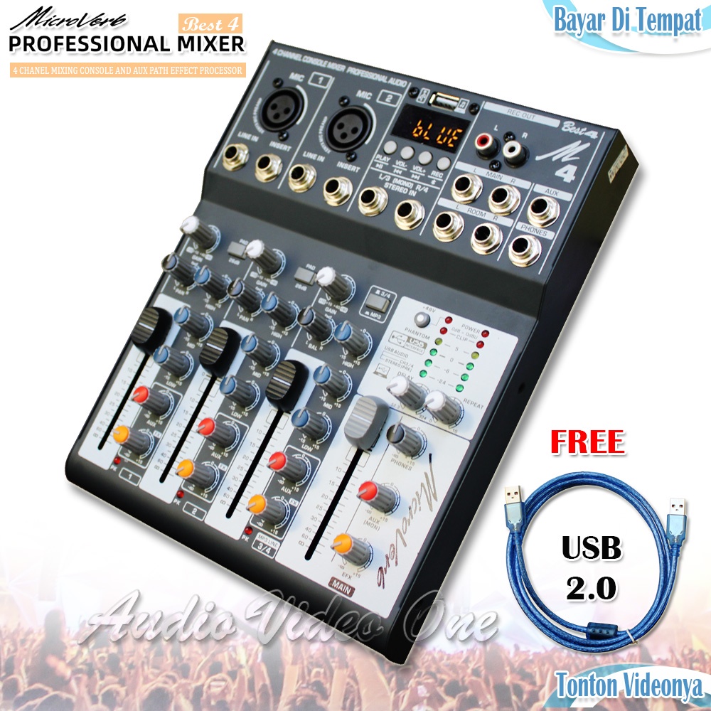 Mixer Bluetooth MICROVERB BEST 4 Mikser Audio 4 Chanel Gratis Kabel Usb Connect Pc Bisa Record