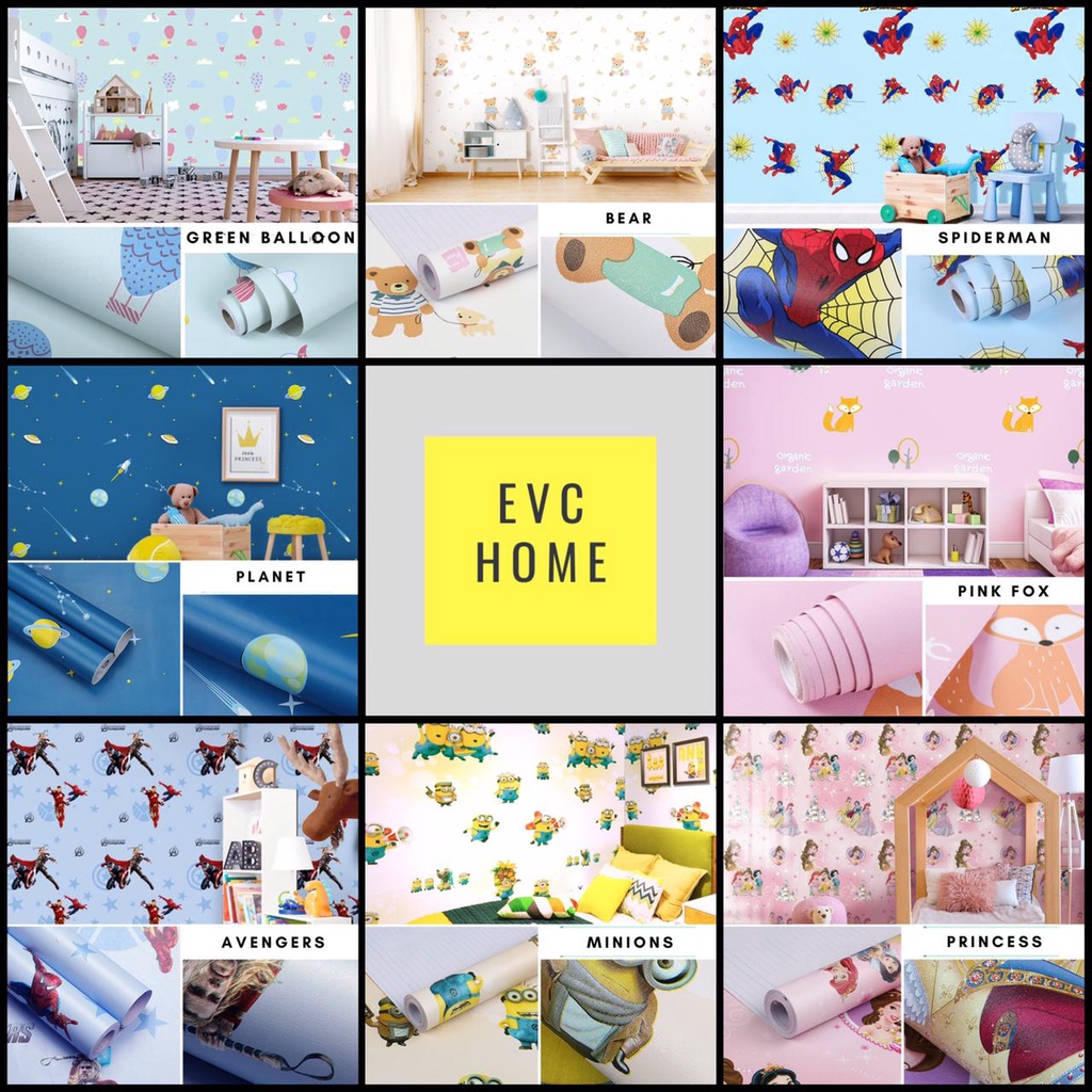 EVCHOME 45CM x 5M Wallpaper Sticker Dinding Kamar Rumah/ Wallsticker Bata/ Bunga/ Kartun