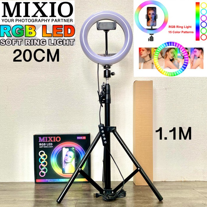 MIXIO Ring Light RGB Rainbow 20CM+TRIPOD 1.1M Ringlight RGB TikTok