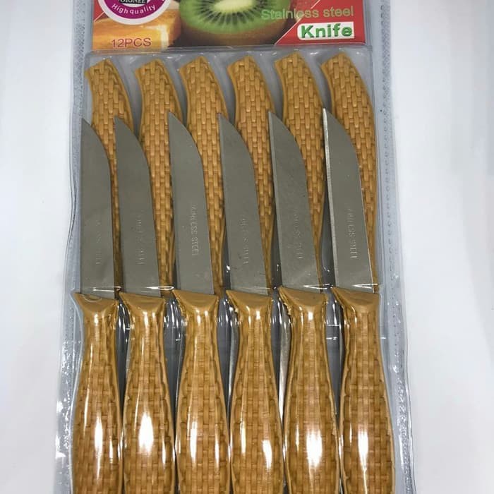 pisau buah 1 set isi 12 pcs Pisau Stainless Steel Gagang Plastik