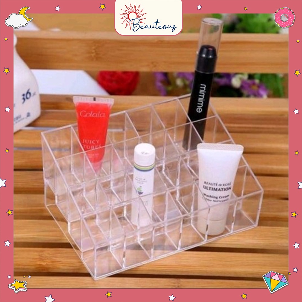 Rak Lipstik Acrylic Kotak Tempan Penyimpanan Lipstik Kutek 24 Slot