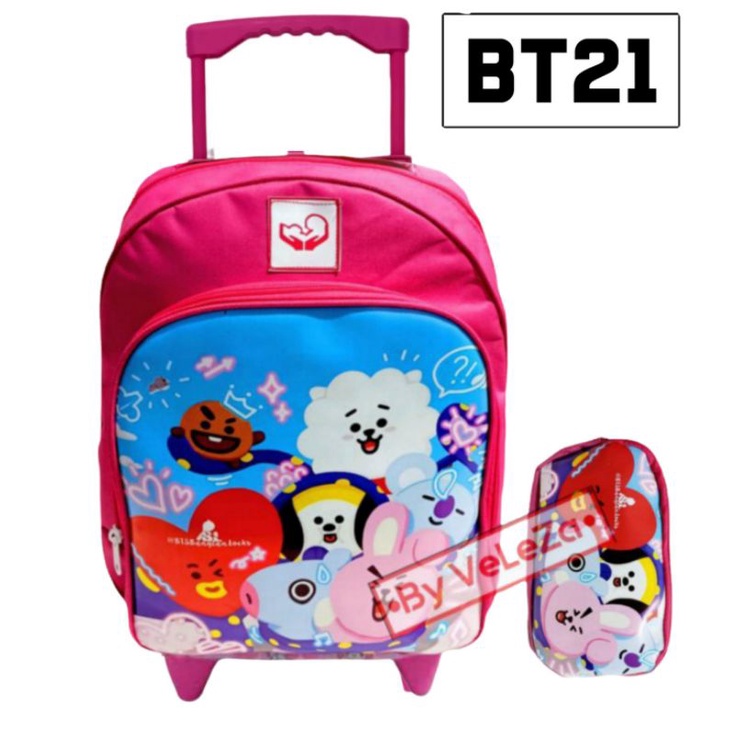 Tas ransel troli anak karakter BTS 2in1 - Tas + tempat pinsil