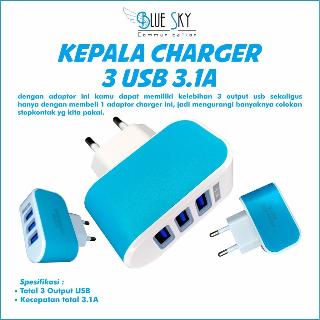 KEPALA CHARGER 3 USB 3.1A TRAVEL ADAPTOR