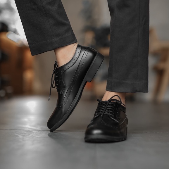 Longwing Black | Sepatu Pantofel Formal Kerja Kuliah Pria Cowok Men Lokal Ori | FORIND x Worka