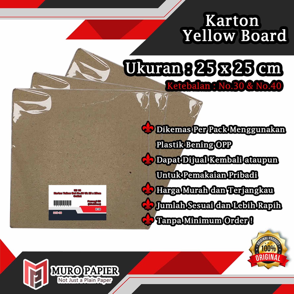 

Mi ( PER PAK - ISI 10 ) Karton Yellow Board Persegi No. 30 No. 40 Ukuran 25 x 25 cm - by Muro papier