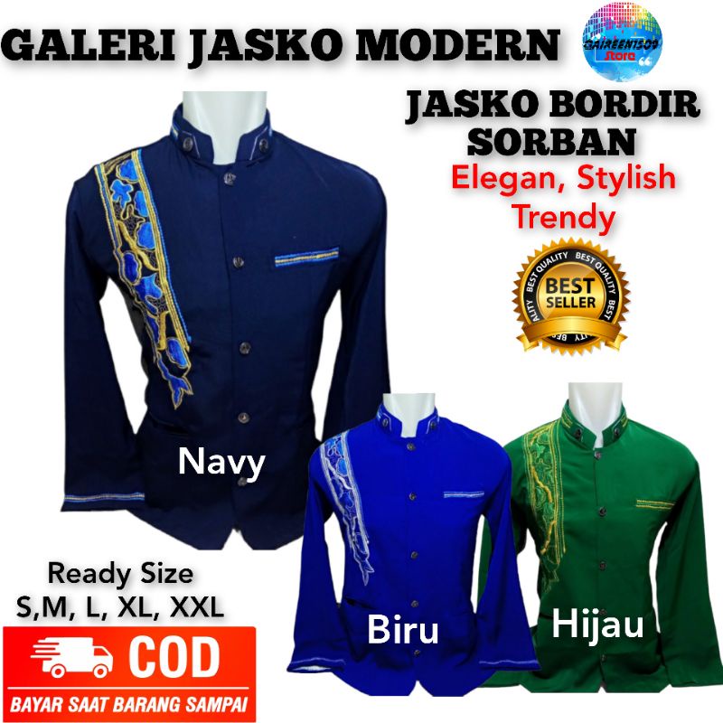 Baju koko dewasa | Jasko Bordir Sorban | Jasko Navy | Jasko Biru | Koko dewasa | Jasko hijau Bordir