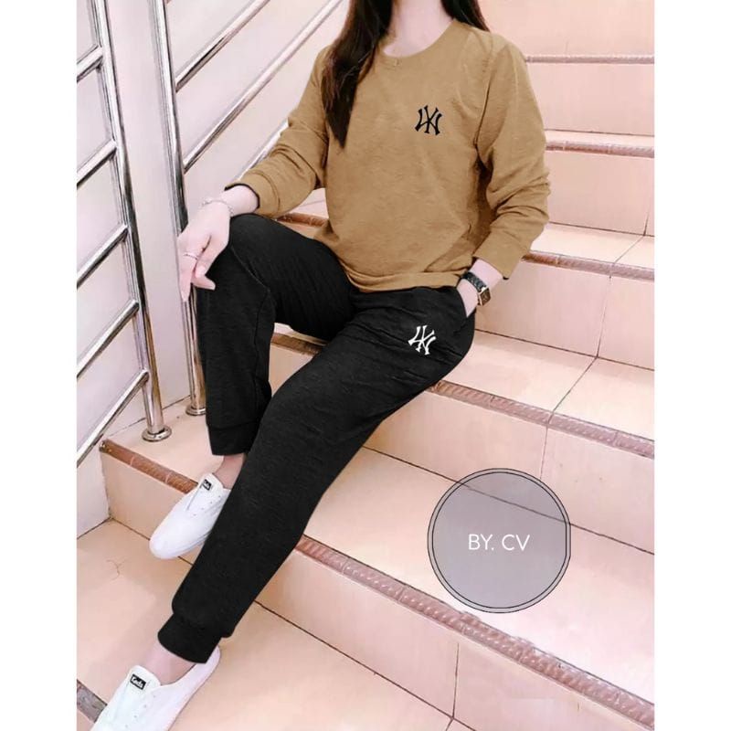 setelan Baju Lengan Panjang wanita NY baju + jogger Trendy setelan Distro keren