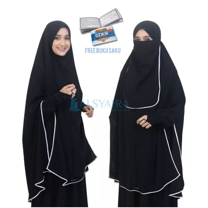 Khimar Handsplit Non Pet Cadar Tali Bisban Jetblack Alsyahra Exclusive 100% ORIGINAL