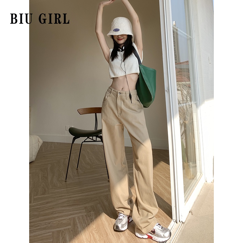 New Highwaist Khaki Kulot Jeans Wanita Loose Hangover