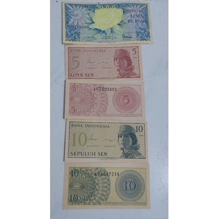 Uang Kuno 1 Set 5 &amp; 10 rupiah thn 1959-1964