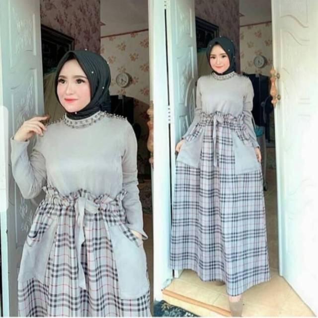 DRESS BURBERRY SUEDE PAKAIAN MUSLIM WANITA
