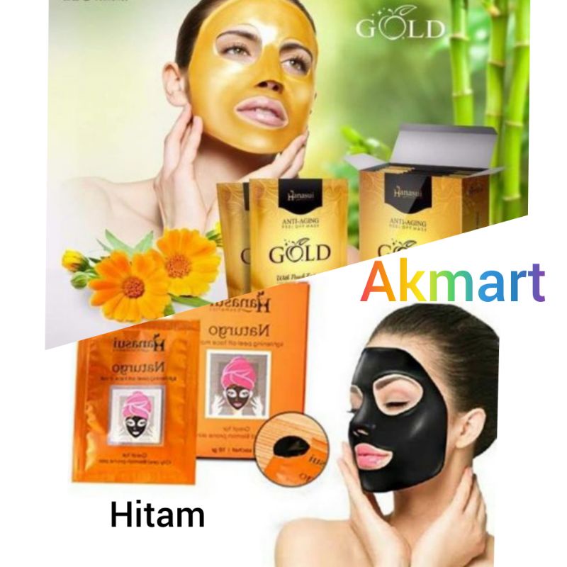 [Per Sachet] Masker Lumpur Hanasui Naturgo Peel Off Mask Orange (resmi BPOM) black, gold
