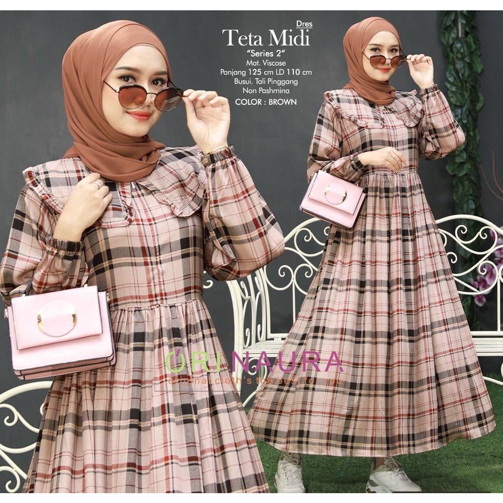 (COD) DRESS TETA MIDI ORI NAURA / DRESS KEKINIAN ADEM DAN MURAH