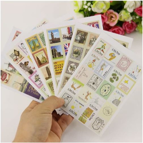 Stamp Diary Deco Sticker - 6 Design Vintage Retro Stamp (4pcs)