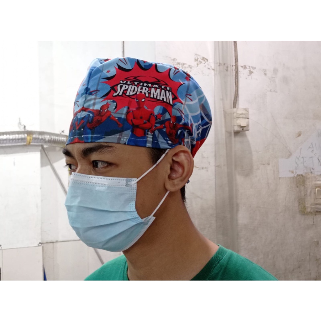 Headcap Motif Spiderman / headcaptain dokter / topi bedah bermotif / topi bedah / topi perawat / Hea