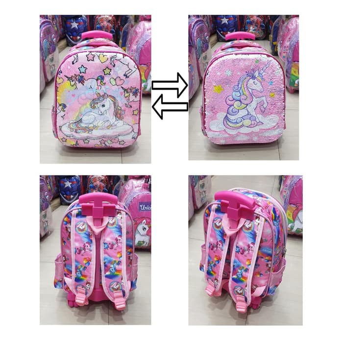 Tas Dorong Anak TK Trolley USAP Sequin UNICORN Lolipop IMPORT