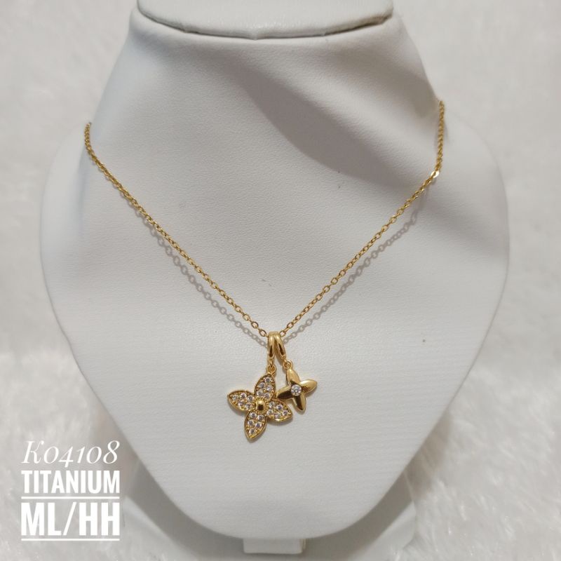 Kalung Titanium double flower gold K04108