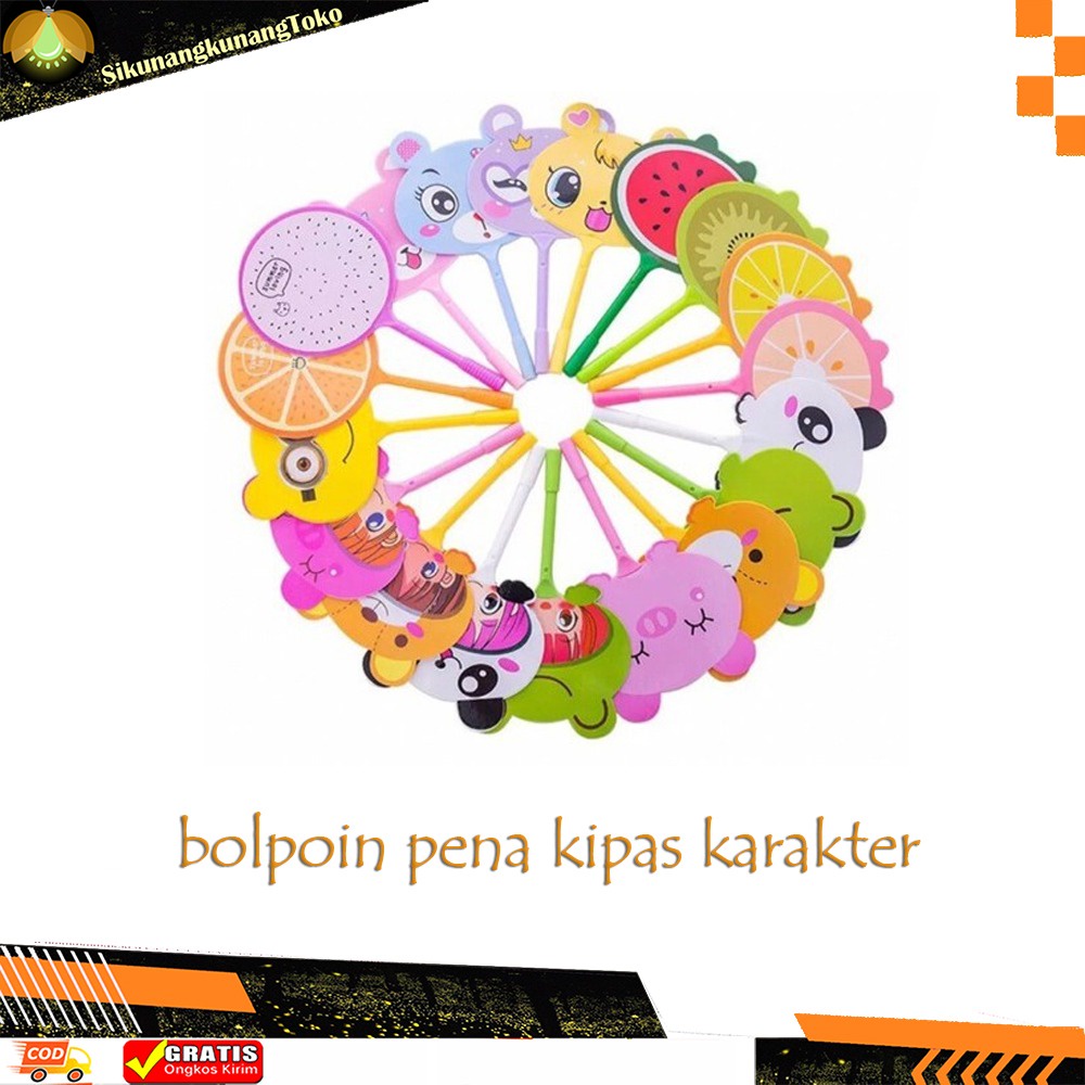 

(SKN) Bolpoin Pena Kipas Karakter Lucu Animal Buah Pulpen Bolpen BISA COD