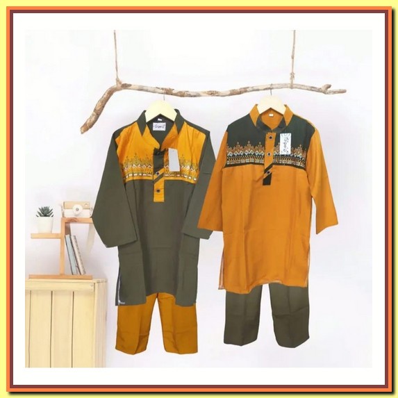 Set Kurta Ajmal||Koko Anak ||Setelan Koko Chinos Baju Koko Anak Motif Bordir + Peci Usia 1-12 Tahun