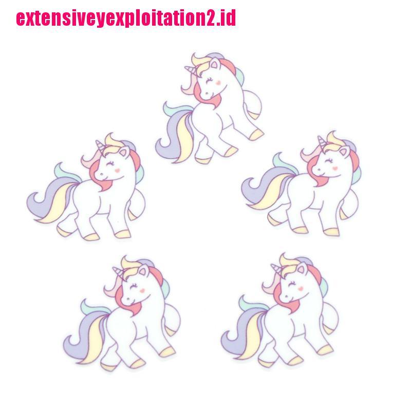 &lt; E2id &amp; &gt; 5pcs / Set Hiasan Bentuk Unicorn Bahan Resin Cabochon Untuk Dekorasi Casing Handphone DIY