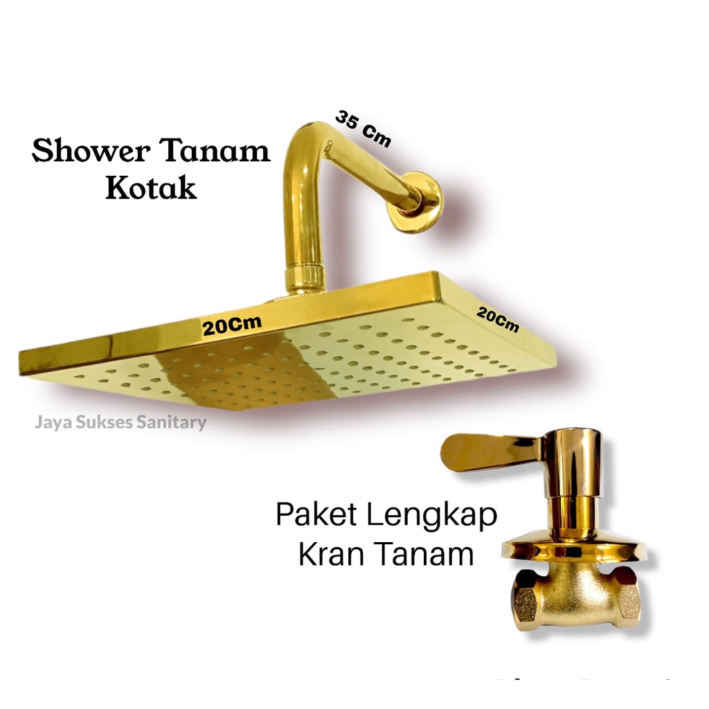 Wall Shower Tanam Tembok Kotak 8 inch - Wall Shower Kamar Mandi Gold | Sepaket Shower | Shower Tanam