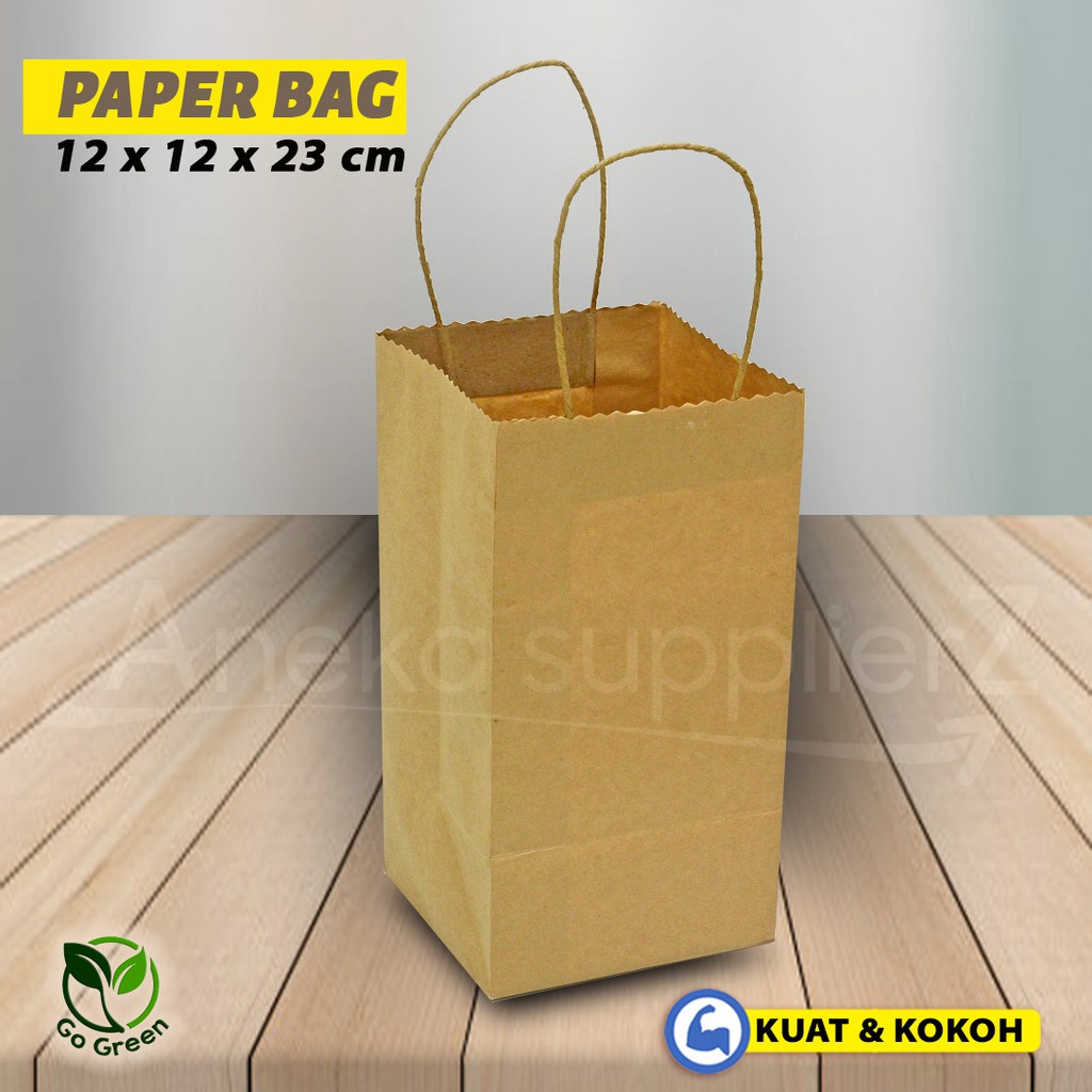 

Paper Bag Polos - Paper Bag Tali Kertas | 12x12x23 cm - COKLAT (24pcs)