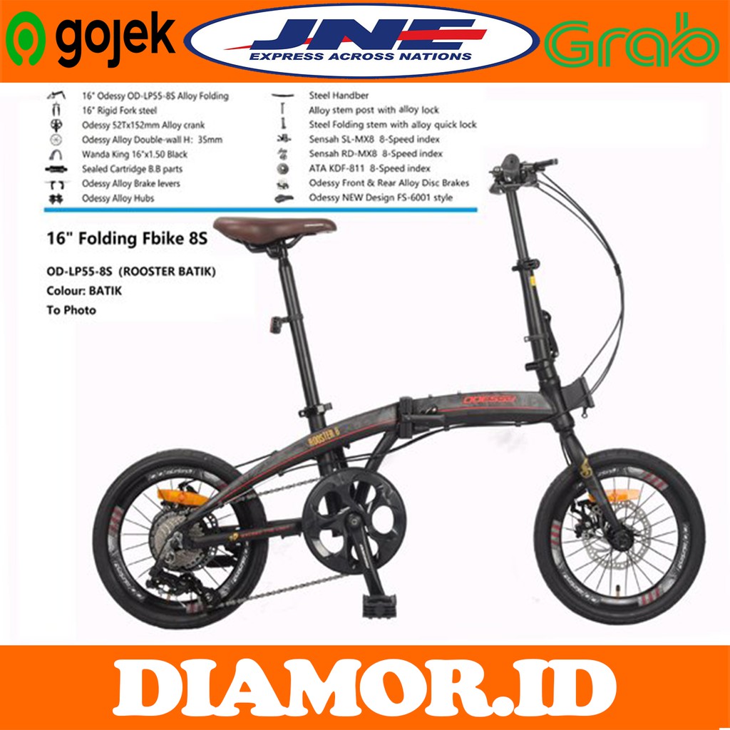 Sepeda Lipat 16 inch Odessy Rooster Alloy 8 Speed