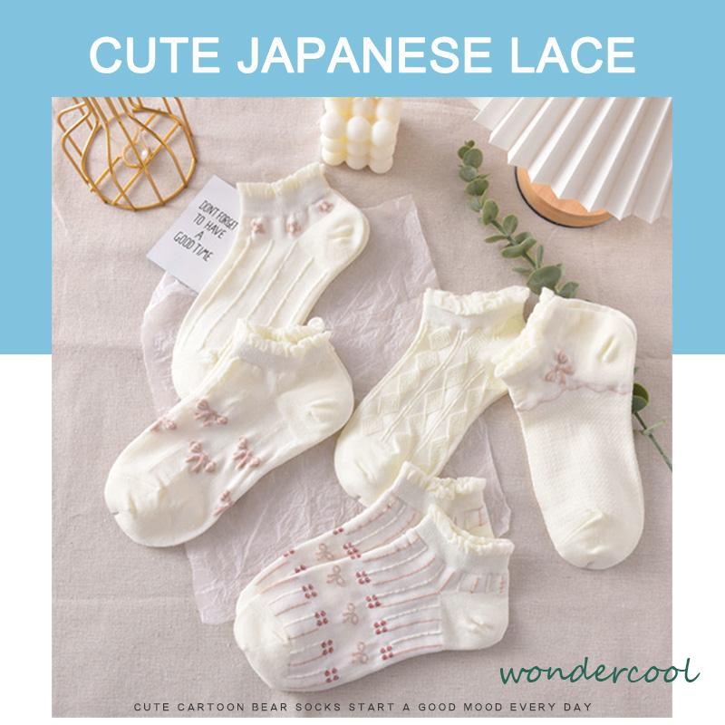 Kaos Kaki Wanita Kaus Kaki Perahu Dangkal Musim Panas Lucu Renda Tipis Kaos Kaki Bernapas-Won